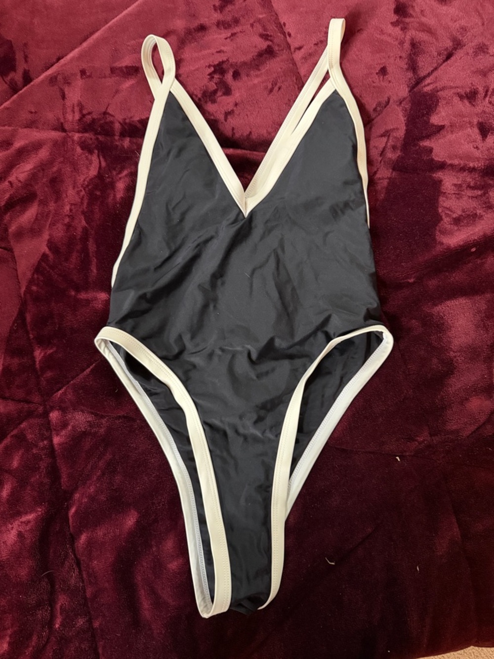 SHEIN Black One-Piece Swimsuit with Cream Trim